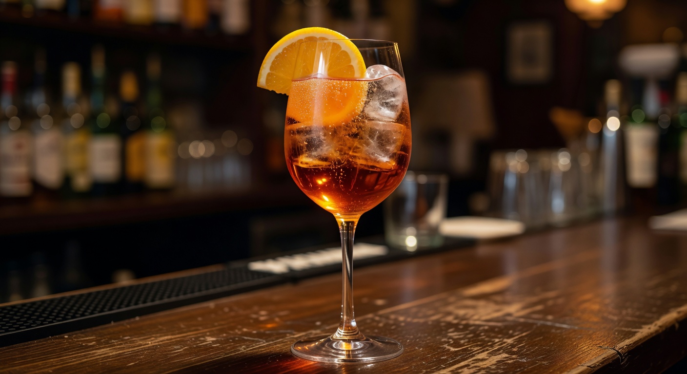 Aperol Spritz im Weinglas mit Orangenscheibe