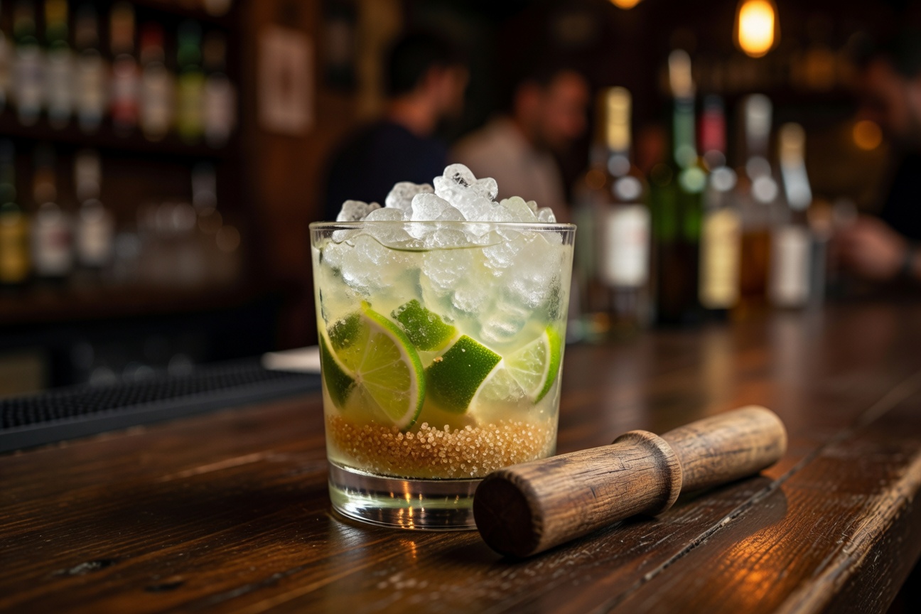 Caipirinha mit Limetten und Crushed Ice